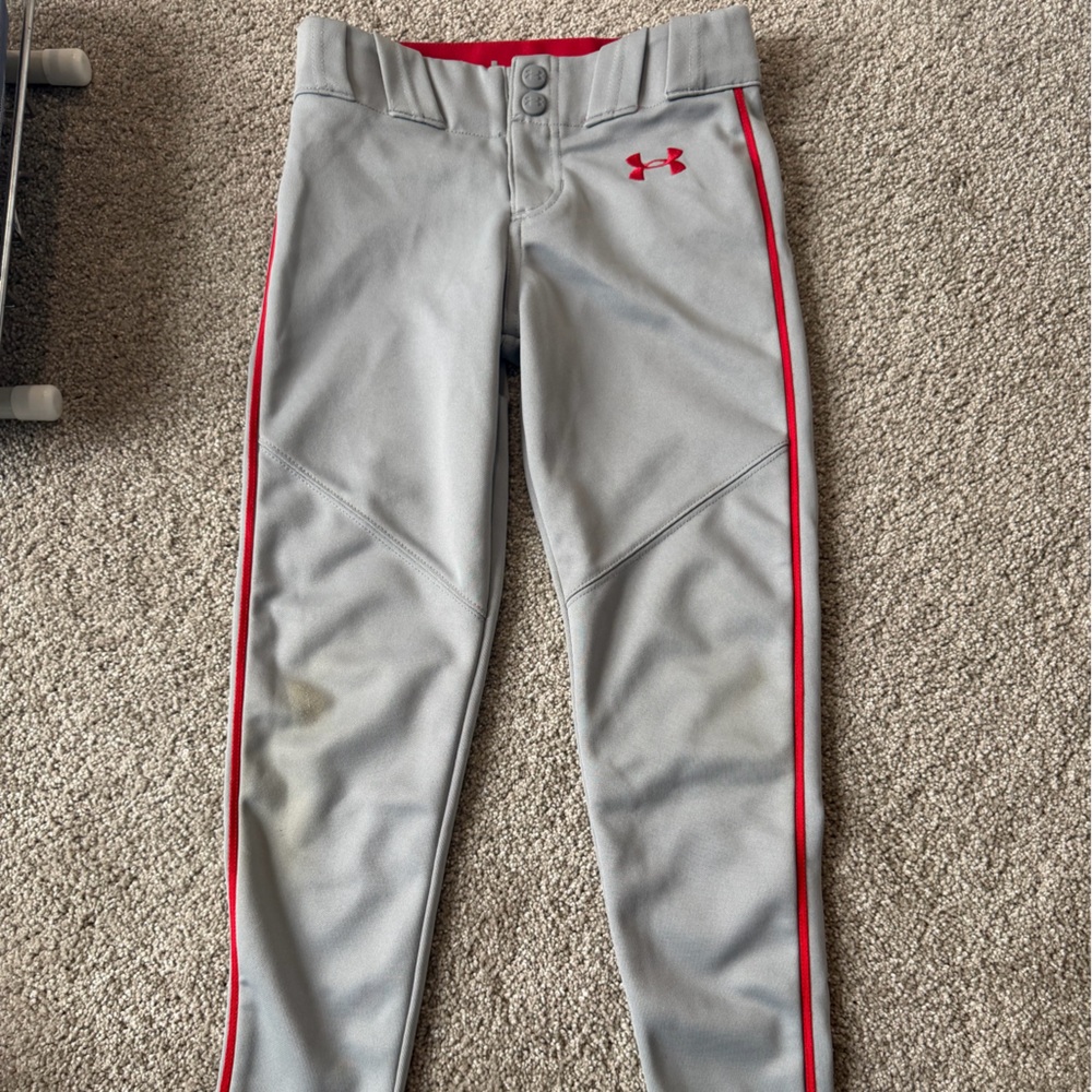 Under Armour Light Gray Baseball Pants with Red Accents
